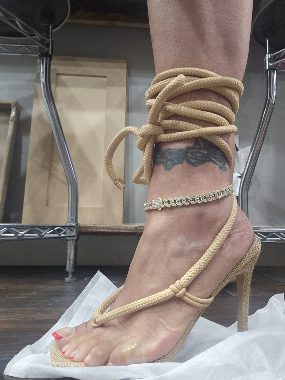 Cape Robbin Beige Braided Wrap-Heel Sandals with Clear Toe Strap